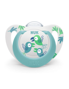 Силиконова залъгалка Nuk Star, 1 брой, с кутийка, 18м+, синя с птички
