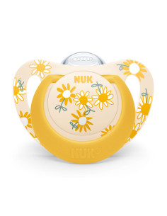 Силиконова залъгалка Nuk Star, 1 брой, с кутийка, 18м+, жълта цветя