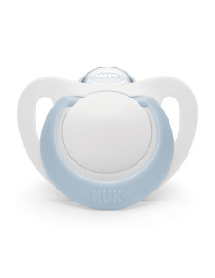 Силиконова залъгалка Nuk Star, 1 брой, с кутийка, 0-6м, бяла със синьо