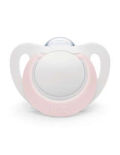 Силиконова залъгалка Nuk Star, 1 брой, с кутийка, 0-6м, бяла с розово
