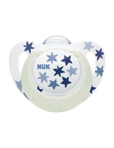 Силиконова залъгалка Nuk Star Night, 1 брой, с кутийка, 6-18м, сини звезди