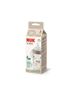 Бебешко пластмасово шише Nuk for Nature Termo Control, PP, размер M, 260мл, силикон, 0м+, кафяво