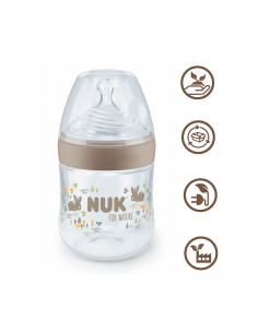 Бебешко пластмасово шише Nuk for Nature Termo Control, PP, размер S, 150мл, силикон, 0м+, кафяво