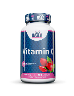 HAYA LABS Vitamin C with Rose Hips 500mg / 100 Caps.