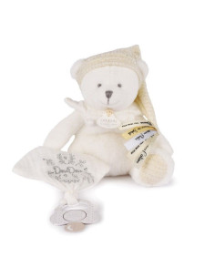 Плюшено мече Doudou Argent с кърпа и клипс за залъгалка 20 см, DC4340
