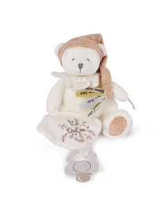 Плюшено мече за гушкане Doudou + кърпа и клипс за залъгалка 20 см, DC4335