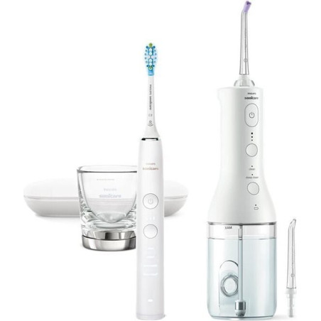 Комплект Орален душ Philips Sonicare Power Flosser 3000 Interdental и Звукова електрическа четка за зъби Diamond Clean серия 900