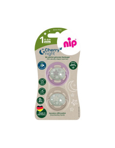 Залъгалки NIP Cherry Night , 0-12 месеца, 2 бр., светещи в тъмното 2