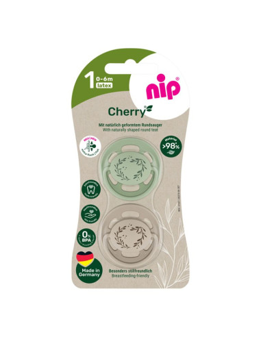 Залъгалки NIP Cherry Green, 2 бр., 0-12 м.