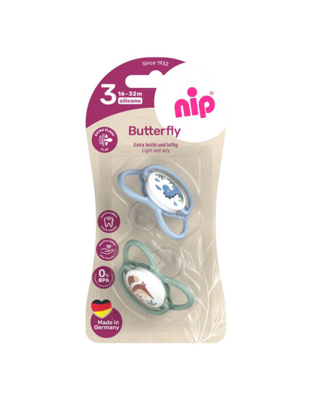 Залъгалки NIP Butterfly, 0-32 месеца, 2 бр., силикон Залъгалки NIP Butterfly, 0-32 месеца, 2 бр., силикон