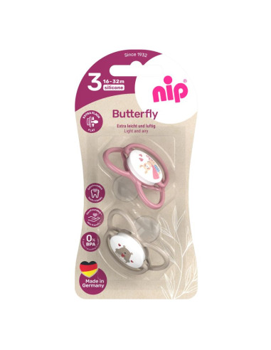 Залъгалки NIP Butterfly, 0-32 месеца, 2 бр., силикон