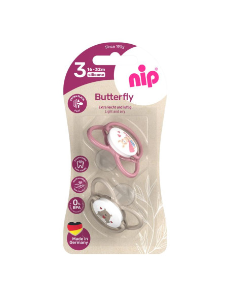Залъгалки NIP Butterfly, 0-32 месеца, 2 бр., силикон Залъгалки NIP Butterfly, 0-32 месеца, 2 бр., силикон