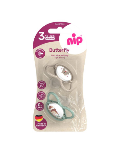 Залъгалки NIP Butterfly, 0-32 месеца, 2 бр., силикон
