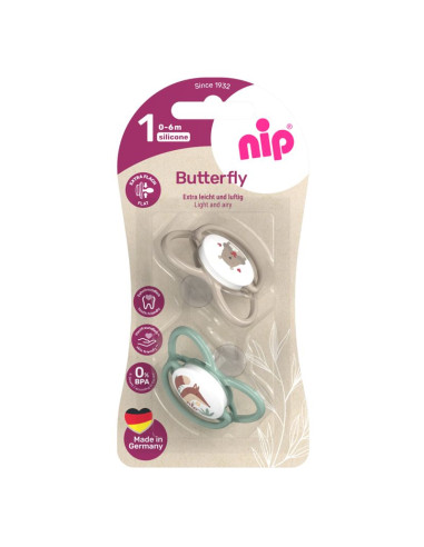 Залъгалки NIP Butterfly, 0-32 месеца, 2 бр., силикон