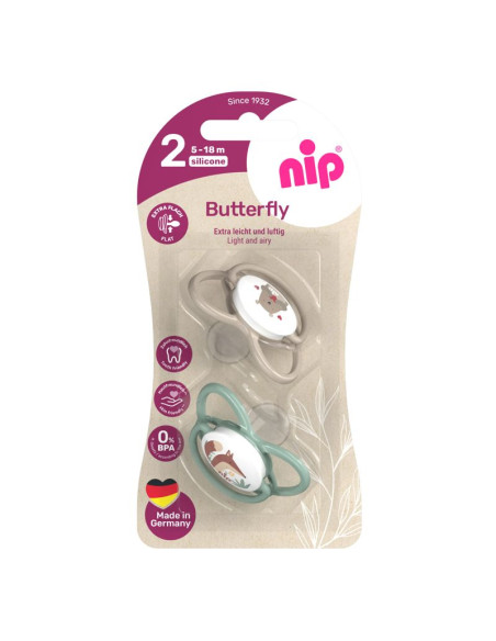 Залъгалки NIP Butterfly, 0-32 месеца, 2 бр., силикон Залъгалки NIP Butterfly, 0-32 месеца, 2 бр., силикон
