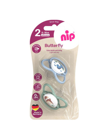 Залъгалки NIP Butterfly, 0-32 месеца, 2 бр., силикон