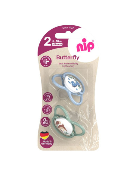 Залъгалки NIP Butterfly, 0-32 месеца, 2 бр., силикон Залъгалки NIP Butterfly, 0-32 месеца, 2 бр., силикон