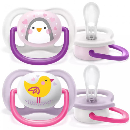 Ортодонтични залъгалки Philips-Avent Ultra Air Animals, 2 броя, със стерилизаторна кутия, момиче, 0-6м
