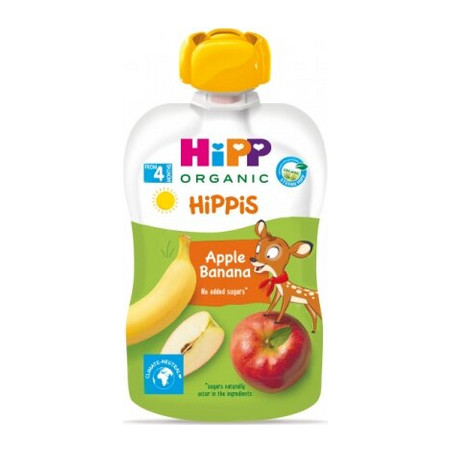 HIPP 8573 HiPPiS БИО  Ябълка и банан, плодова закуска, пауч, 100 гр