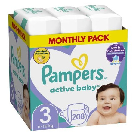 PAMPERS 9% ДДС Active Baby Размер 3, пелени, Миди MSB, 208бр.
