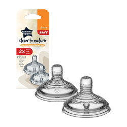 Силиконови биберони за хранене Tommee Tippee Natural Start Звезда, с бърз поток 4 капки, с прорез за по-гъсти храни, 6м+