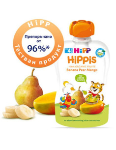 БИО Плодово пюре Hipp HiPPiS банан, круша и манго 100гр.