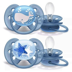 Ортодонтични залъгалки Philips-Avent Ultra Soft, 2 броя, със стерилизаторна кутия, кит/звезда, 6-18м