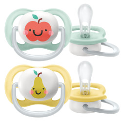 Ортодонтични залъгалки Philips-Avent Ultra Air, 2 броя, със стерилизаторна кутия, ябълка/круша, 0-6м