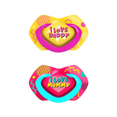 Комплект от симетрични силиконови залъгалки Canpol Neon Love, 2 броя, 6-18 м, розови