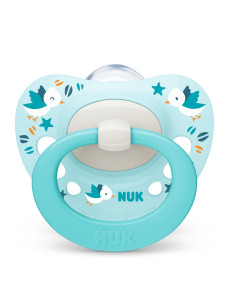 NUK Биберон залъгалка силикон 0-6 мес. 1бр Signature + кутийка за съхранение и стерилизация в микровълнова - Бяла със зелена