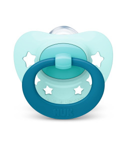 NUK Биберон залъгалка силикон 0-6 мес. 1бр Signature + кутийка за съхранение и стерилизация в микровълнова - Бяла със зелена  2