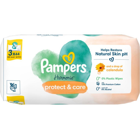 PAMPERS Harmonie Protect & Care с Невен, мокри кърпички, 3 х 44бр.