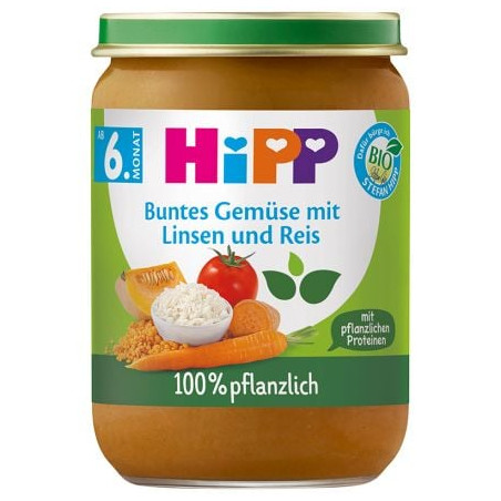 HIPP 9% ДДС 60501 БИО Зеленчуци с ориз и леща, пюре, 190 гр