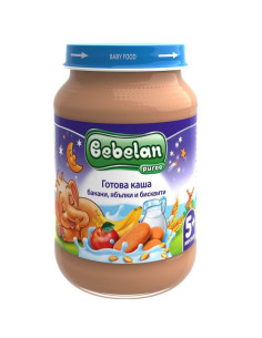 Бебешка млечна каша Bebelan Ovko Банан, Ябълки и Бисквити, 5+м. 190гр.