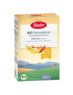 БИО безмлечна каша Topfer с пшеничен грис, ябълка и банан 6+м. 175гр.