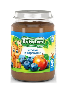 Бебешко пюре Bebelan Ovko Ябълки и Боровинки 5+м. 190гр.