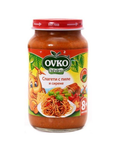 Бебешко пюре Bebelan Ovko Спагети с Пиле и Сирене 8+м 220гр.