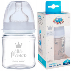 Шише антиколик с широко гърло Canpol Easy Start Royal Baby, 120 мл, синьо