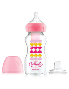 Преходно шише Dr.Browns Wide-Neck Options+ Pink Hearts 270ml