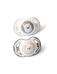 Силиконова залъгалка Babyono симетрична, бежова/сива алпака, 3-6м.