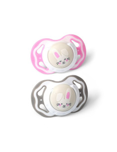 Силиконова залъгалка Babyono симетрична, розова/сива зайче, 3-6м.