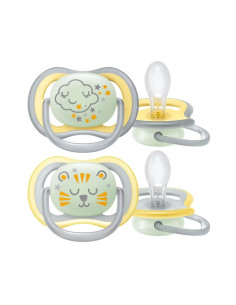 Ортодонтични залъгалки Philips-Avent Ultra Air, 2 броя, със стерилизаторна кутия, 18м+, неутрални нощни 2