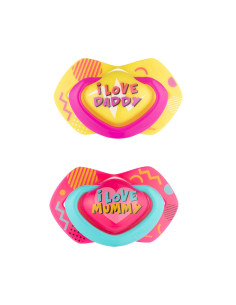 Комплект от симетрични силиконови залъгалки Canpol Neon Love, 2 броя, 6-18 м, розови