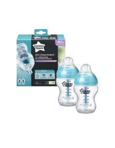 Бебешко шише за хранене Tommee Tippee Anti-Colic Plus самостерилизиращо, 260 мл, 2 броя