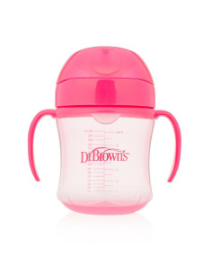 Чаша Dr.Browns преходна мек накрайник с дръжки 180мл. Розова 6m+