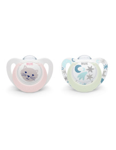 Силиконова залъгалка Nuk Star D-N, 2 броя, 0-6м, за момиче