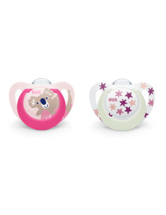 Силиконова залъгалка Nuk Star D-N, 2 броя, 6-18м, за момиче