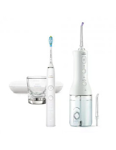 Орален душ Philips Sonicare Power Flosser 3000 Interdental и Звукочестотна четка за зъби Diamond Clean, серия 9000, бяла HX38