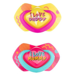 Комплект от симетрични силиконови залъгалки Canpol Neon Love, 2 броя, 0-6 м, розови