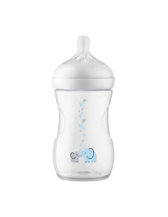 Бебешко шише за хранене Avent Natural Response с клапа AirFree, 260 мл., 1м+, слончета SCY673/81